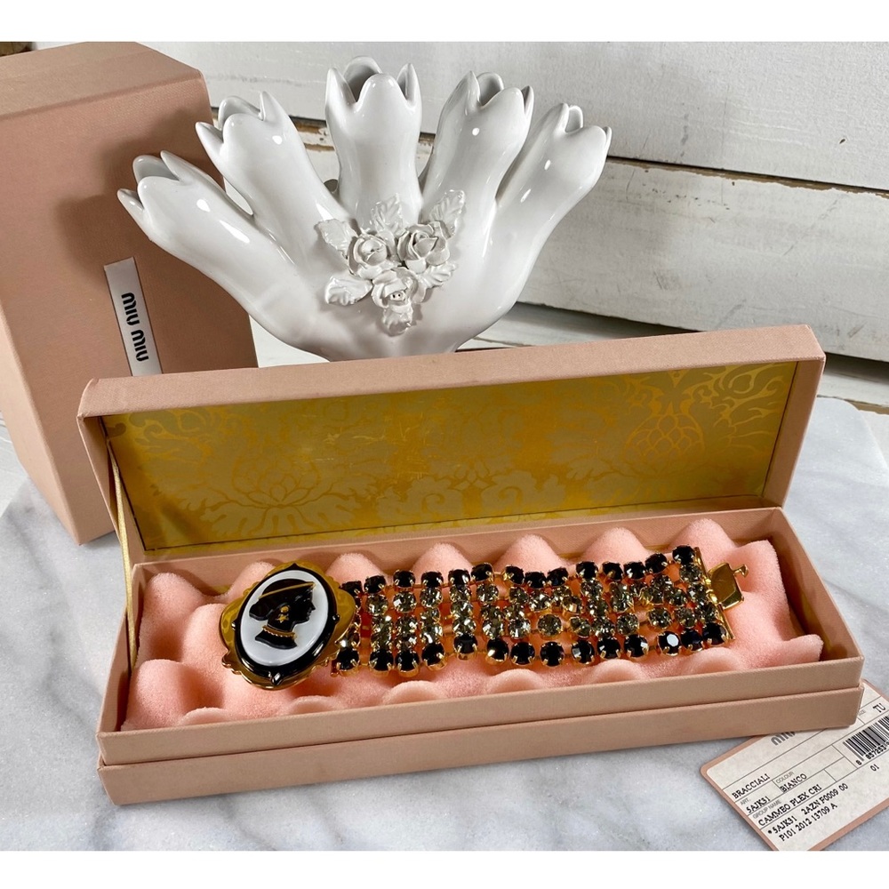 Miu Miu Crystal Cameo Gold Plated Bracelet - Picture 6 of 10